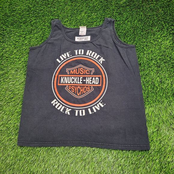 Vintage 90s Knuckle-Head Psychos Tank-Top M/L 21x25 Cropped Rock - Picture 1 of 11